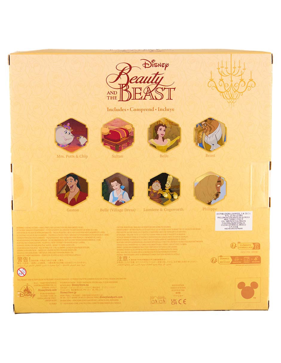 Set figuras Mrs Pott, Chip, Sultan, Bella, Bestia, Gaston, Lumiere, Cogsworth, Philipe y Bella (Village Dress)